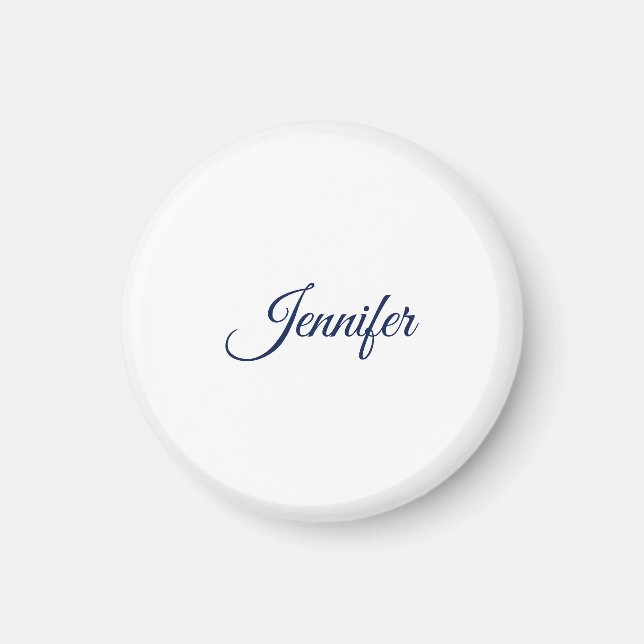 Kalligrafi Elegant Blå Vit Enkel Namn Magnet (Framsidan)