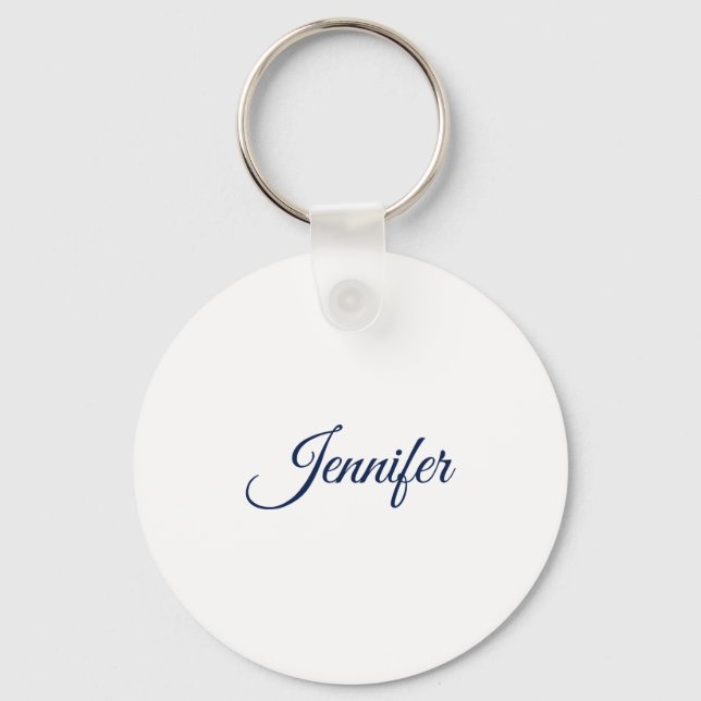 Kalligrafi Elegant Blå Vit Enkel Namn Nyckelring (Framsida)