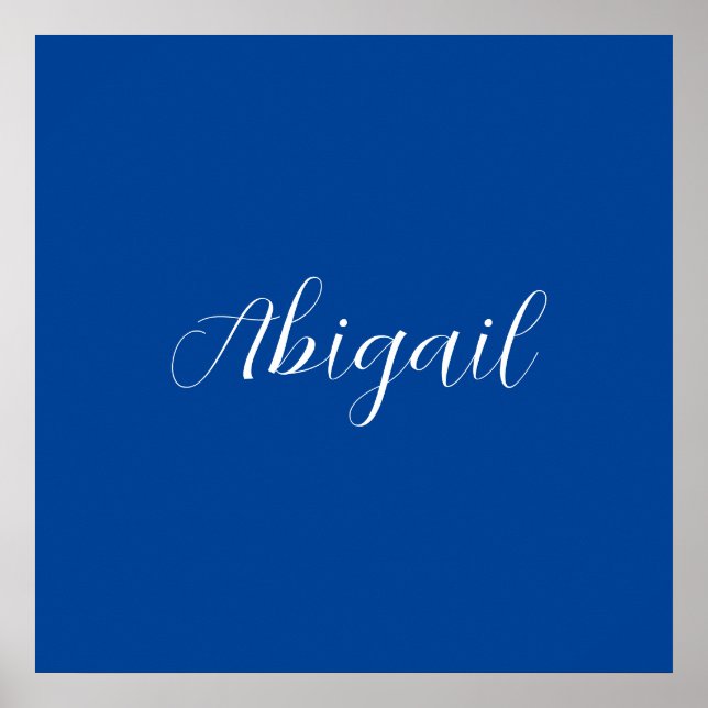 Kalligrafi Elegant Blå Vit Enkel Namn Poster (Framsidan)