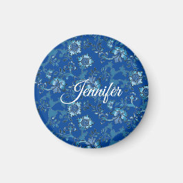 Kalligrafi Elegant Blommig Blå Anpassat Namn Magnet