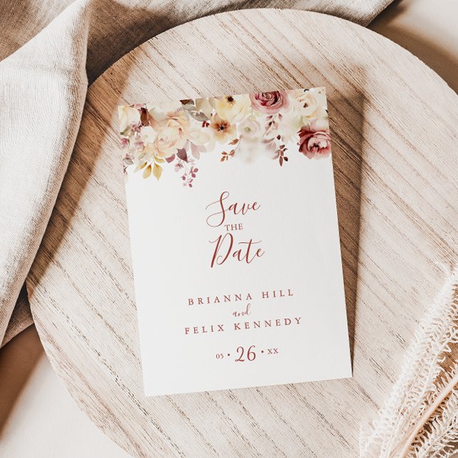 Kalligrafi Elegant Blommig Bröllop Spara Datum Vykort (Skapare uppladdad)