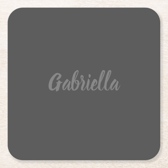 Kalligrafi Elegant Grått Plain Simple Namn Underlägg Papper Kvadrat (Framsidan)