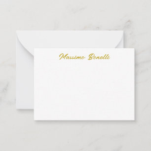 Kalligrafi Elegant Guld Vit Enkel Namn Anteckningskort