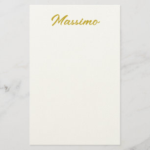 Kalligrafi Elegant Guld Vit Enkel Namn Brevpapper