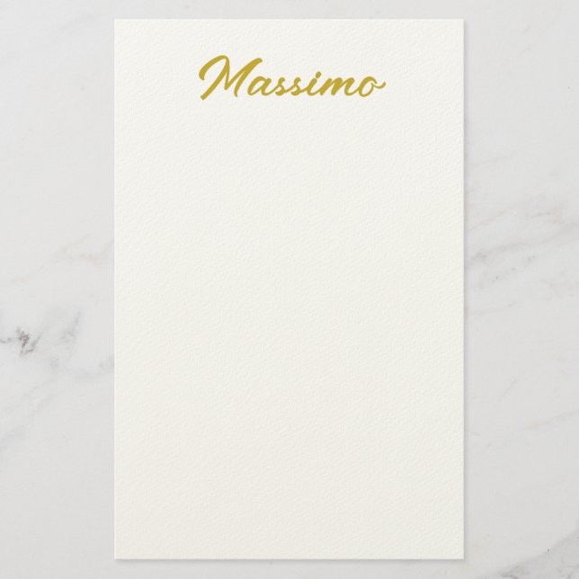 Kalligrafi Elegant Guld Vit Enkel Namn Brevpapper (Framsida)