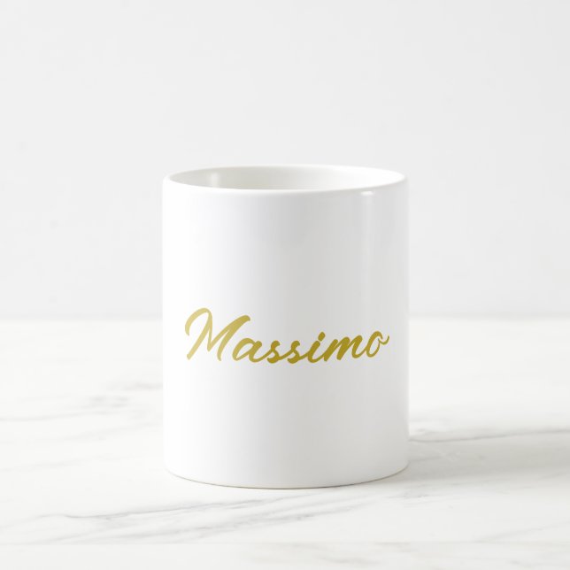 Kalligrafi Elegant Guld Vit Enkel Namn Kaffemugg (Center)