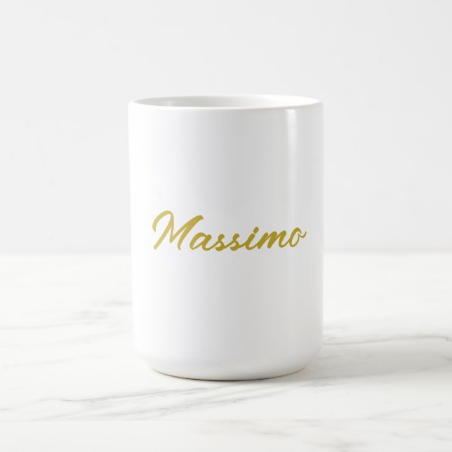 Kalligrafi Elegant Guld Vit Enkel Namn Kaffemugg (Center)