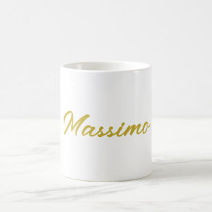 Kalligrafi Elegant Guld Vit Enkel Namn Kaffemugg
