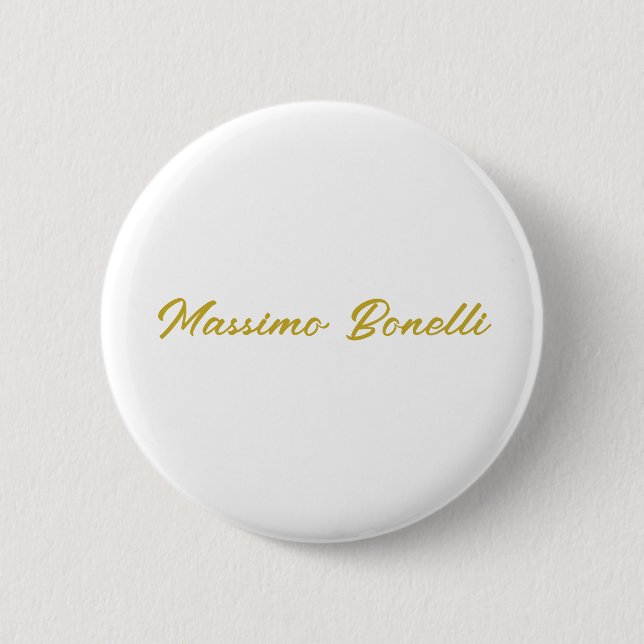 Kalligrafi Elegant Guld Vit Enkel Namn Knapp (Framsida)