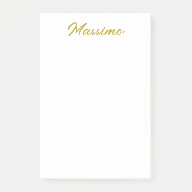 Kalligrafi Elegant Guld Vit Enkel Namn Post-it Block (Framsida)