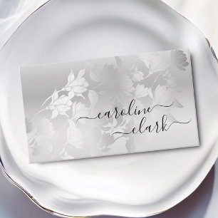Kalligrafi Elegant Modern Grått-blommor från Sil Visitkort