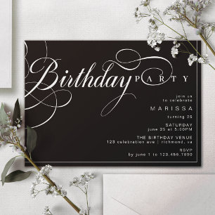 Kalligrafi Elegant Moody Black Birthday Inbjudningar