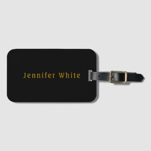 Kalligrafi Elegant Retro Guld & Black Namn Bagagebricka