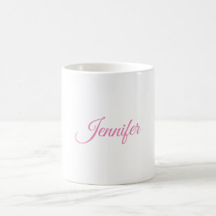 Kalligrafi Elegant Rosa Vitt anpassat namn Kaffemugg