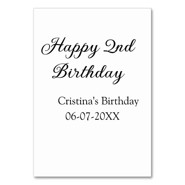 kalligrafi enkel minimal andra lycklig-födelsedag bordsnummer (Framsidan)