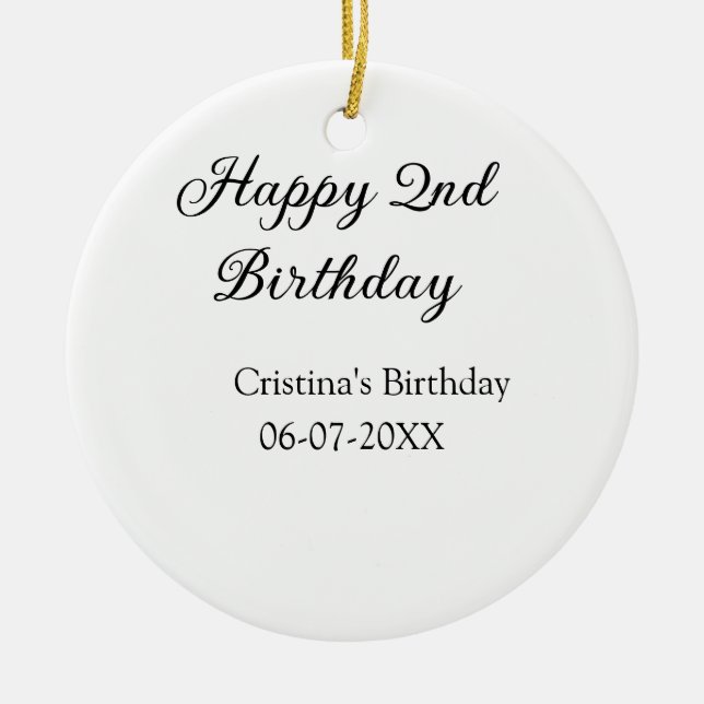 kalligrafi enkel minimal andra lycklig-födelsedag julgransprydnad keramik (Framsidan)