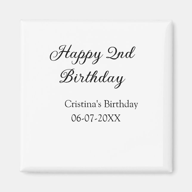 kalligrafi enkel minimal andra lycklig-födelsedag magnet (Framsidan)
