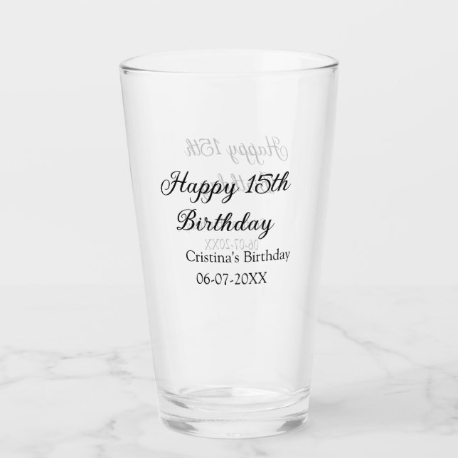 kalligrafi enkel, minimal lycklig 15-årsdag glaskopp (Framsida)