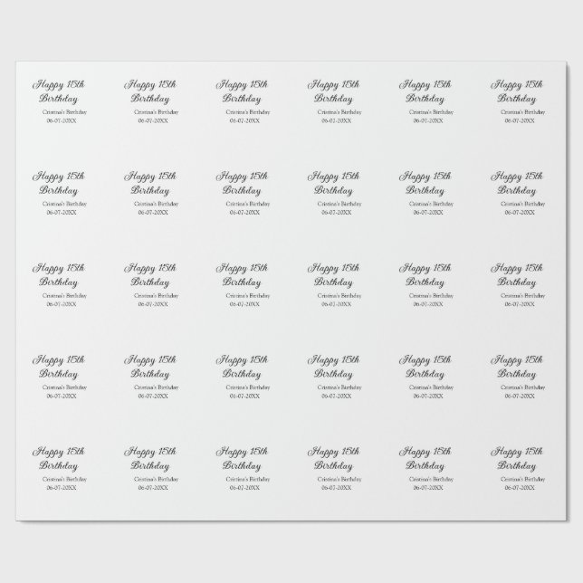 kalligrafi enkel, minimal lycklig 15-årsdag presentpapper (Platt)