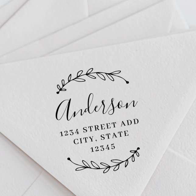 Kalligrafi för botaniska kransar Namn Adress Stämpel (Skapare uppladdad)
