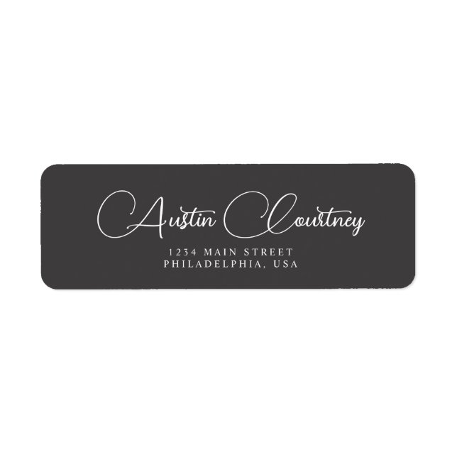 Kalligrafi för elegant, Ash Black and White Returadress Etikett (Framsidan)