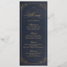 Kalligrafi för eleganten Navy guld vintage bröllop Meny