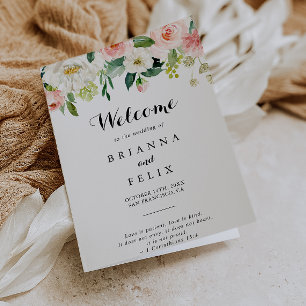 Kalligrafi för enkel Blommigt-Grönt, mappad Bröllo Program