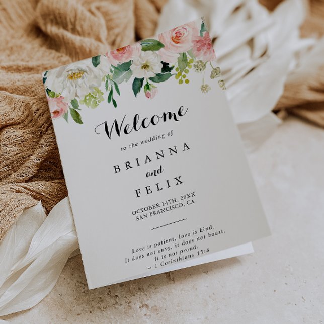 Kalligrafi för enkel Blommigt-Grönt, mappad Bröllo Program (Skapare uppladdad)