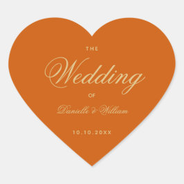 Kalligrafi för enkel bränd Orange Bröllop-Elegant Hjärtformat Klistermärke