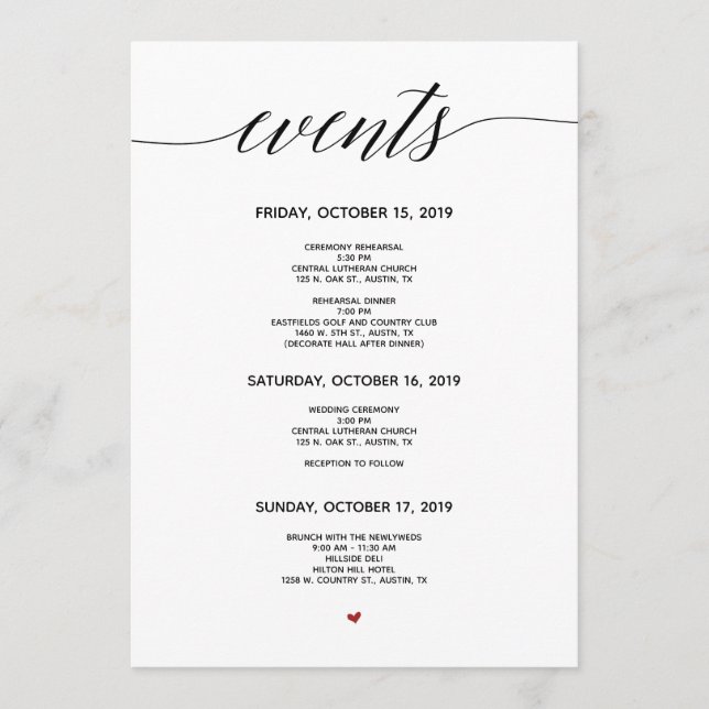 Kalligrafi för enkel Elegant Bröllop-inkvarterskor Program (Framsida)