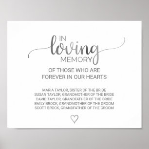 Kalligrafi för enkel Silver i Loving Memory Sign Poster