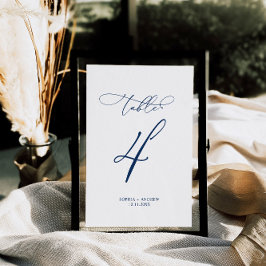 Kalligrafi för marin blå Elegant Bord 4 Bröllop Bordsnummer