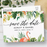 Kalligrafi för tropisk koral-Blommigt Spara datum Vykort<br><div class="desc">Modern Elegant Calligraphy,  Watercolor Tropical Coral Blommigt och Grey Bröllop spara datum Postcard</div>