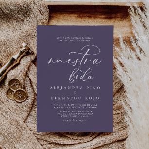 Kalligrafi Formell Lila Nuestra Boda Bröllop Inbjudningar