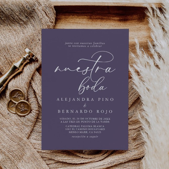 Kalligrafi Formell Lila Nuestra Boda Bröllop Inbjudningar (Skapare uppladdad)