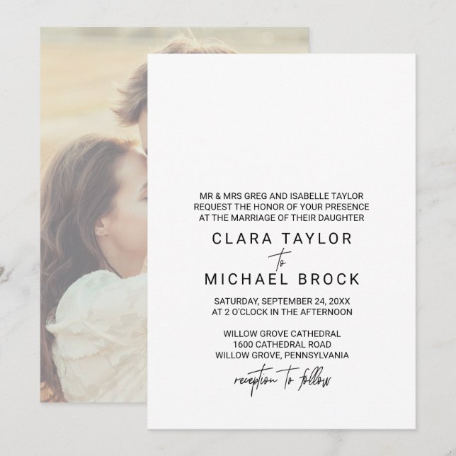 Kalligrafi | Formellt Bröllop för foto bakåt Inbjudningar (Fram/baksida)