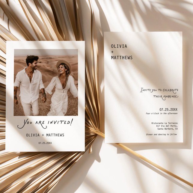Kalligrafi Foto Bröllopsinbjudan Modern Minimalist Inbjudningar (Minimalist Photo Modern Wedding Invite)