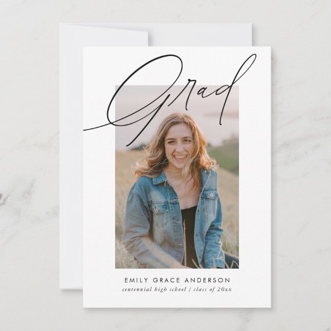 Kalligrafi Foto Budget QR Wish List Studenten Inbjudningar (Framsida)