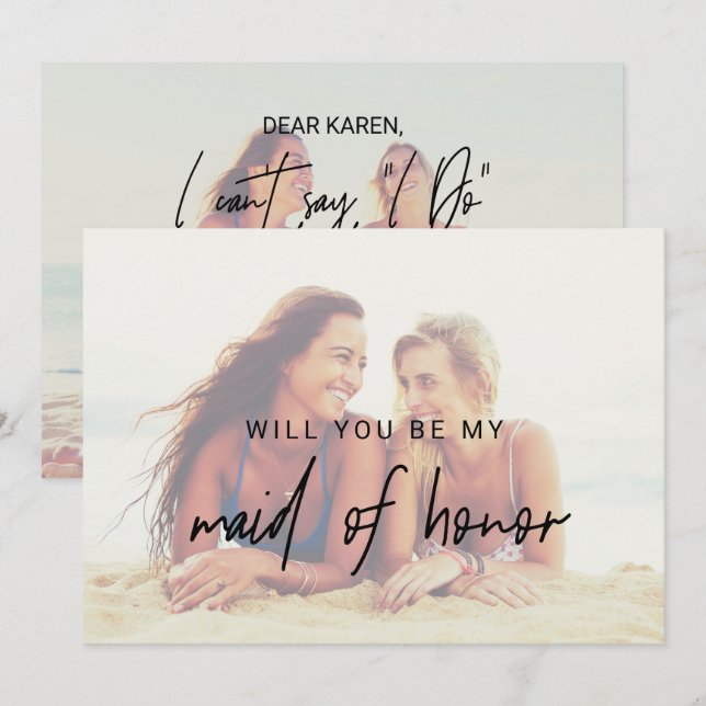 Kalligrafi | Foto Maid of honor med avfärgat foto Inbjudningar (Fram/baksida)