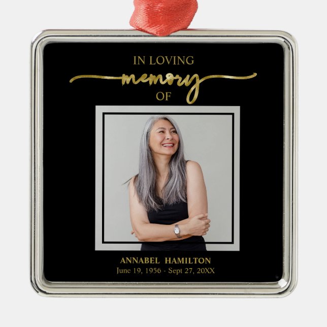 Kalligrafi Foto Memorial Minnes minnet av Metall O Julgransprydnad Metall (Framsidan)