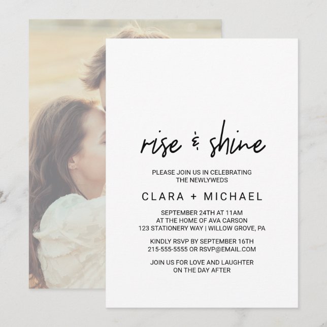 Kalligrafi | Fotobak Bröllop Brunch Inbjudningar (Fram/baksida)