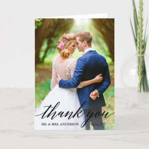 Kalligrafi Fotoblomma av typen Bride Groom Bröll Tack Kort