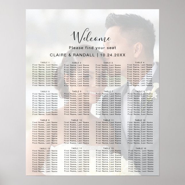 Kalligrafi Fotografi Bröllopsplatskarta Poster (Framsidan)