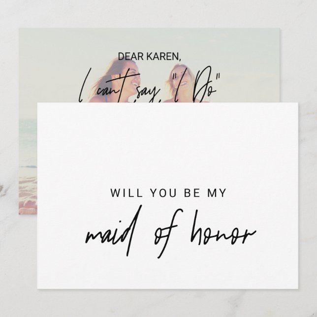Kalligrafi | Fotot bak Maid of honor Inbjudningar (Fram/baksida)