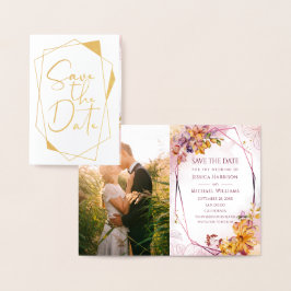 Kalligrafi Geometric Marsala Photo Save Date Folierat Kort