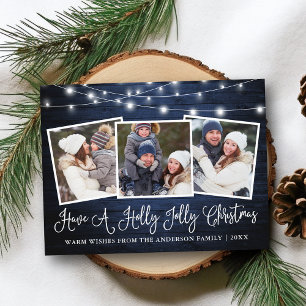 Kalligrafi Glad jul blå träd belysning Vykort