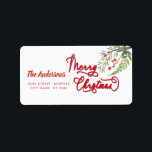 Kalligrafi God jul botaniskt holletikett Adressetikett<br><div class="desc">Vintage Red calligraphy God jul design. Sofistikerad och konstnärlig sammansättning av färg. Ett modernt,  unikt grafiskt konstverk som skapats för dig. Du kan anpassa den här produkten genom att lägga till ditt eget namn-smeknamn eller monogram eller genom att ändra text. Perfekter för unika utformningar i älskare.</div>
