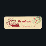 Kalligrafi God jul botaniskt holletikett Returadress Etikett<br><div class="desc">Vintage Red calligraphy God jul design. Sofistikerad och konstnärlig sammansättning av färg. Ett modernt,  unikt grafiskt konstverk som skapats för dig. Du kan anpassa den här produkten genom att lägga till ditt eget namn-smeknamn eller monogram eller genom att ändra text. Perfekter för unika utformningar i älskare.</div>
