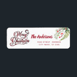 Kalligrafi God jul botaniskt holletikett Returadress Etikett<br><div class="desc">Vintage Red calligraphy God jul design. Sofistikerad och konstnärlig sammansättning av färg. Ett modernt,  unikt grafiskt konstverk som skapats för dig. Du kan anpassa den här produkten genom att lägga till ditt eget namn-smeknamn eller monogram eller genom att ändra text. Perfekter för unika utformningar i älskare.</div>