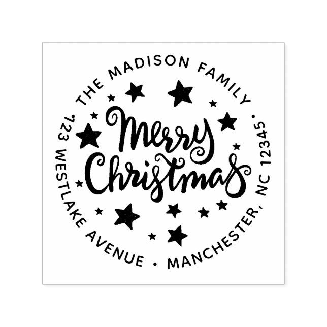 Kalligrafi God jul och stjärnor Adress Självfärgande Stämpel (Design)